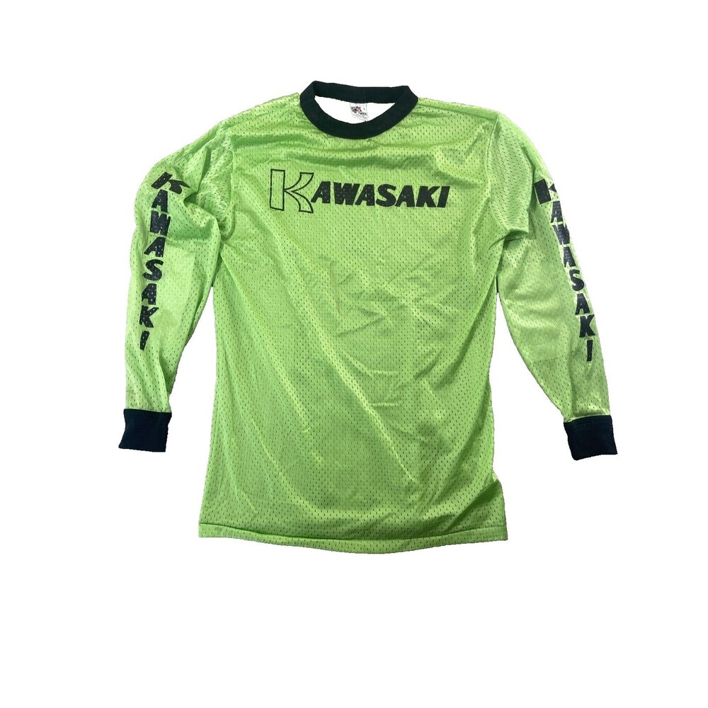 VTG Kawasaki Green Motorcycle Motocross Mesh Jersey Sz L Hot Shoe Elbow Pads
